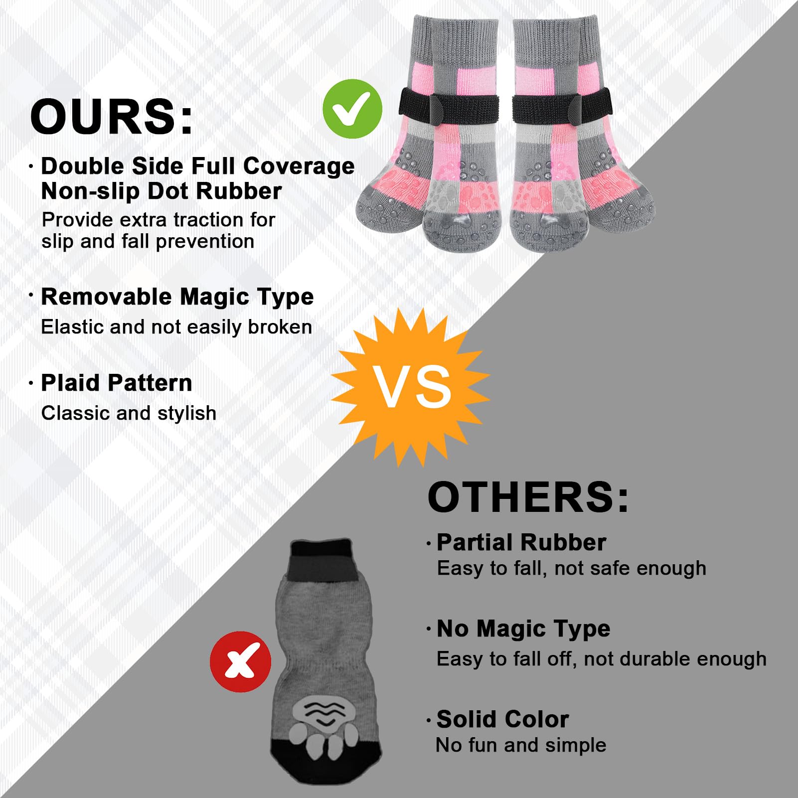 Beautyzoo Non Slip Dog Socks To Prevent Licking Paws, Dog Shoes Booties For Hardwood Floors Anti Slip-Thick Grip Works Even When